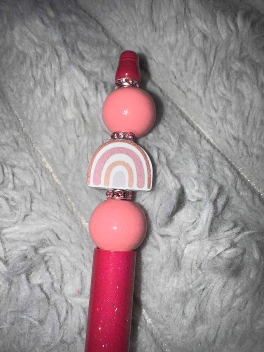 Glitter Pink Rainbow Charm Ballpoint Pen Handmade – Decorative Pink Desk Pen